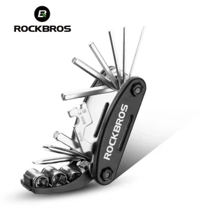 Rockbros Juego de Herramientas Multifuncional para Bicicleta, Conjunto de Útiles, Llaves Hexagonales, Destornillador, Llave Inglesa para Radios, Set Negro, Reparación para Bici de Montaña, 16 en 1 1