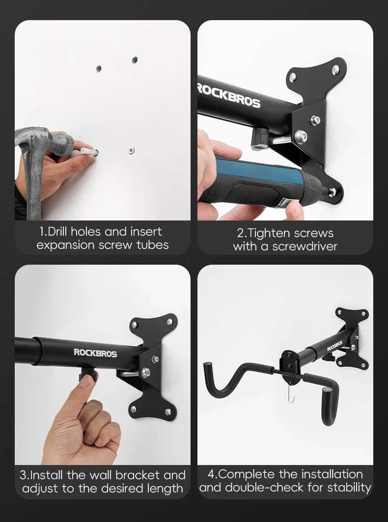 Soporte de pared para bicicleta ROCKBROS – Ajustable y reforzado Soporte de pared para bicicleta ROCKBROS – Ajustable y reforzado