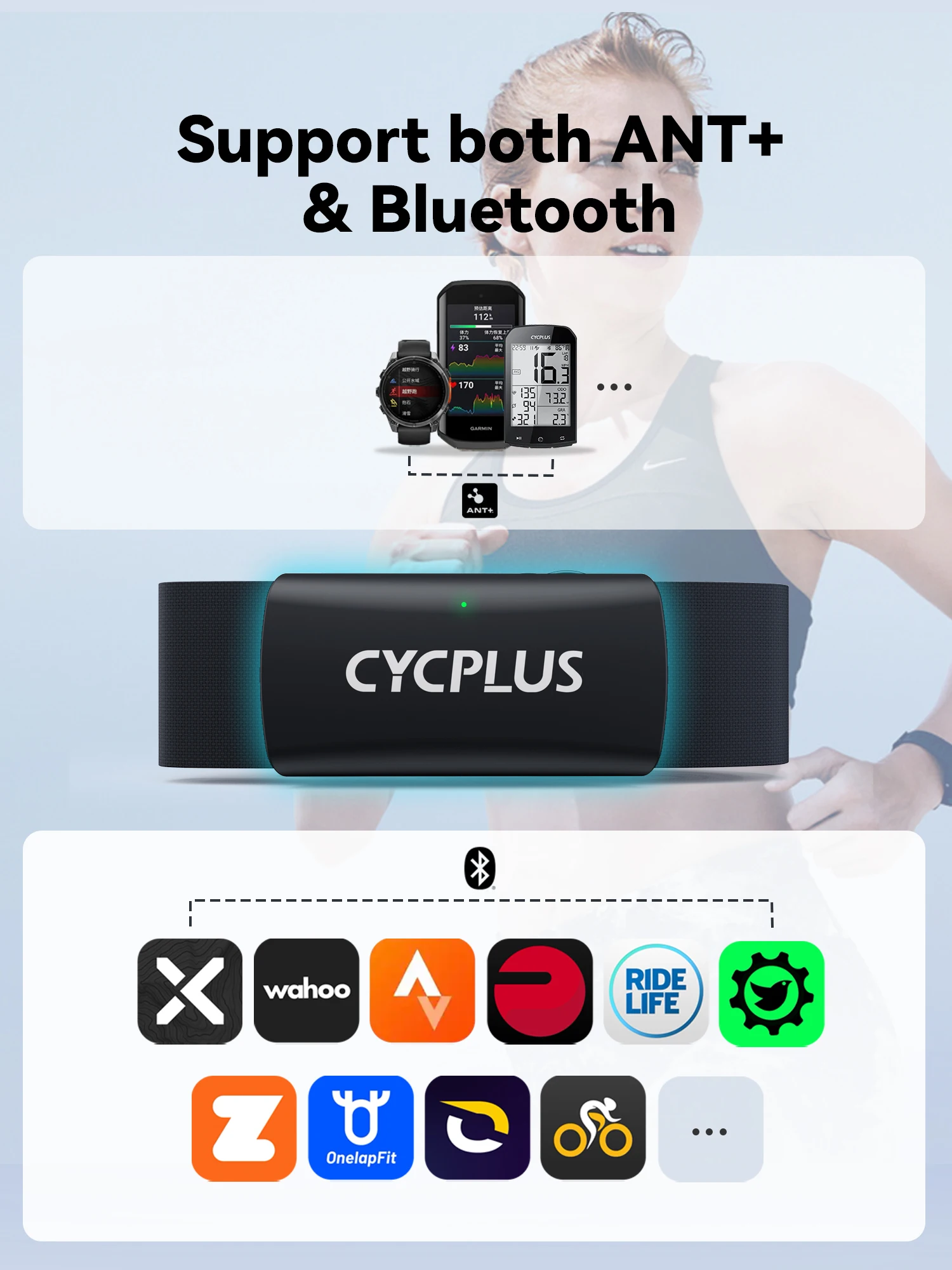 cycplus accesorios para bicicleta, correa para el pecho, sensor de ritmo cardíaco ant + ble, impermeable, gps, ordenador para bicicleta, velocímetro 6 CYCPLUS-accesorios para bicicleta, correa para el pecho, Sensor de ritmo cardíaco ANT + BLE, impermeable, GPS, ordenador para bicicleta, velocímetro 6