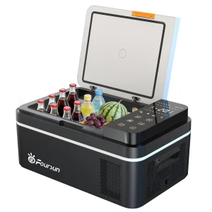 nevera portátil para auto foursun de 21l, congelador 20°c ° c fast cool, 12/24v dc y ac 100 240v, modo dual para camping, viajes, camiones 1
