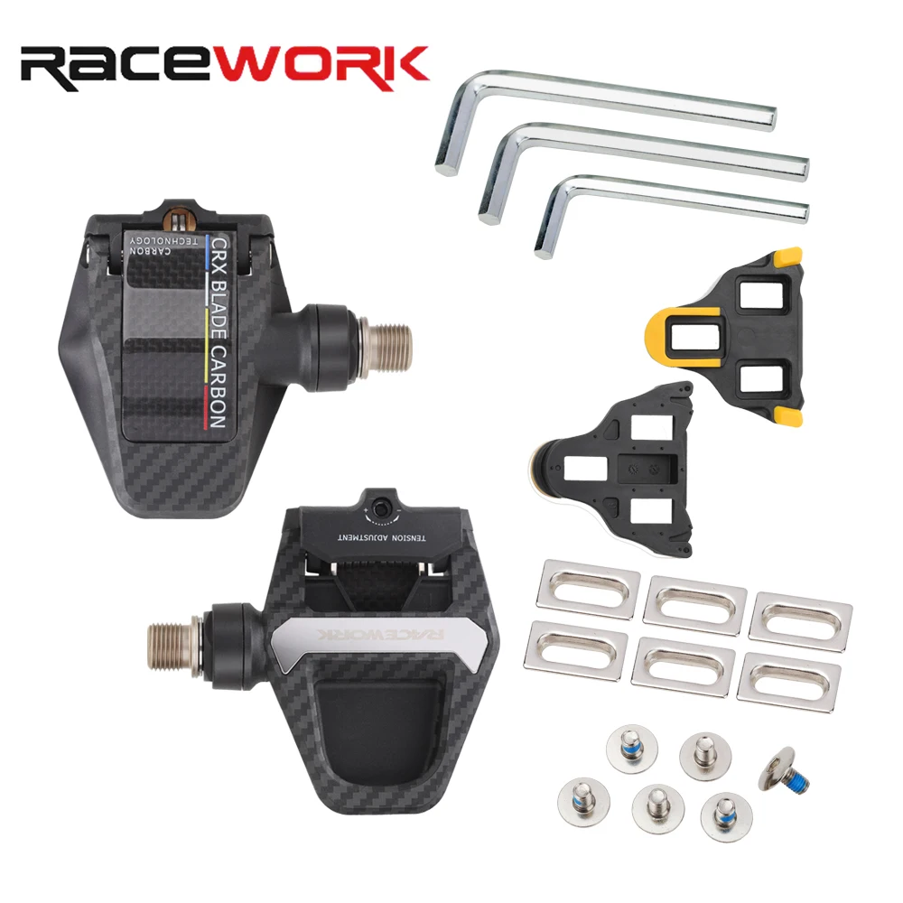 pedales de bicicleta de carretera racework de carbono, ultraligeros, con cuerpo de fibra de carbono compuesta, autoblocantes, con placa de bloqueo 4 Pedales de Bicicleta de Carretera RACEWORK de Carbono, Ultraligeros, con Cuerpo de Fibra de Carbono Compuesta, Autoblocantes, con Placa de Bloqueo 4