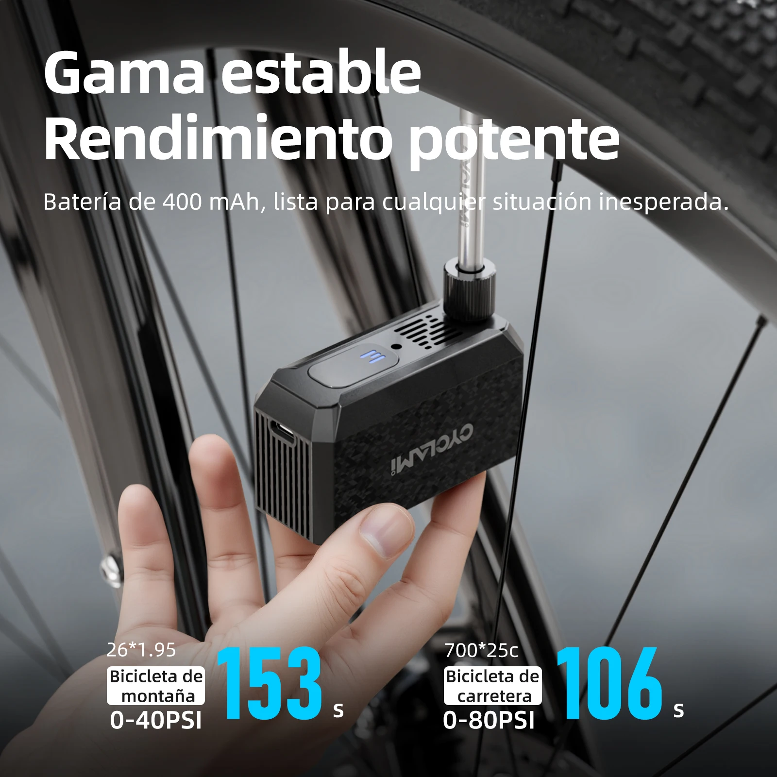 bomba de bicicleta portátil cyclami am6 mini, inflador de aire recargable de 130 psi, accesorios para bicicleta con conexión tipo c para neumáticos schrader y presta 2 Bomba de Bicicleta Portátil CYCLAMI AM6 Mini, Inflador de Aire Recargable de 130 PSI, Accesorios para Bicicleta con Conexión Tipo-C para Neumáticos Schrader y Presta 2